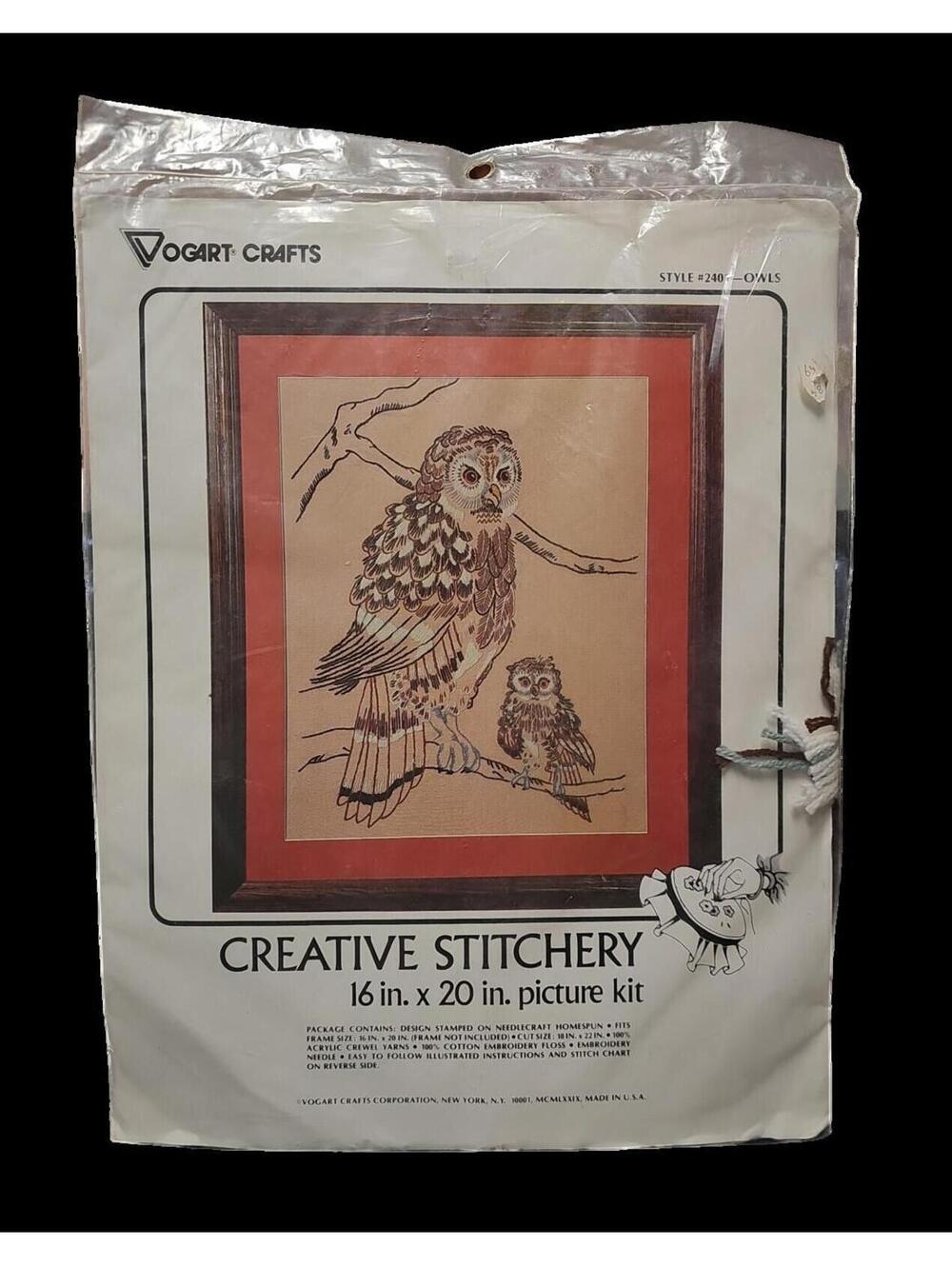 Vogart Creative Stitchery Kit Owls – 16x20 Picture Kit – Sealed NOS 1970s, USA